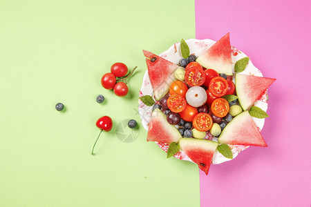 水果组合拍摄夏日水果果盘背景