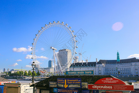 晴空英国伦敦眼泰晤士河高清图片