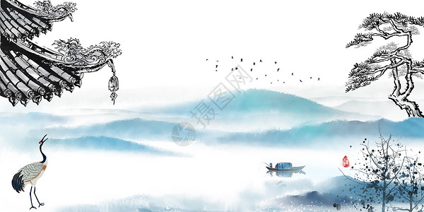 山水底纹中国传统文化教育设计图片