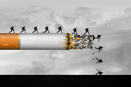 乌云下奔跑人吸烟的危害设计图片