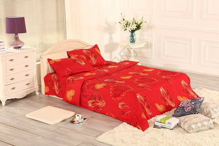 红色家纺素材卧室床上用品背景
