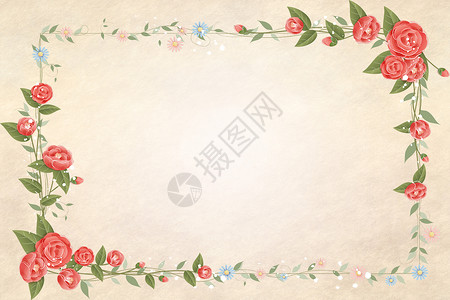 玫瑰花框鲜花明信片背景设计图片
