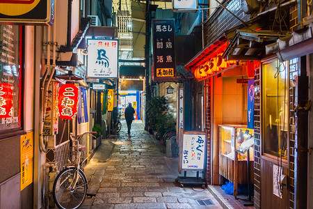 日本卡通人物日本街道夜景居酒屋背景