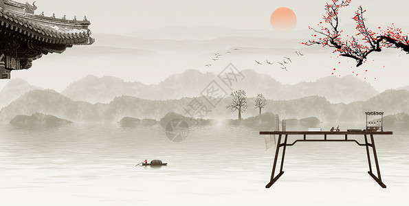 山水画高清中国传统文化背景设计图片