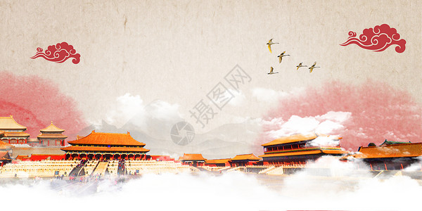 国庆节建军建党天安门手绘水彩背景图片
