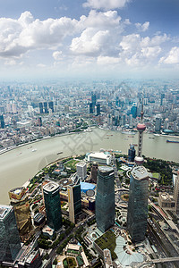 航拍的高度看到的上海的高楼林立鸟瞰高清图片素材