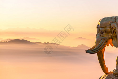 花格子大象峨眉山金顶的日出背景