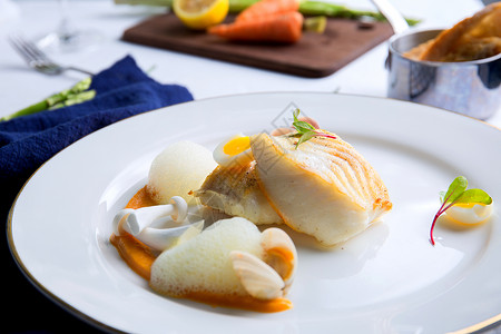 海鲜鱼类法国菜香煎银鳕鱼背景