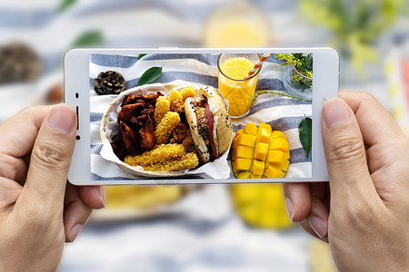 西式餐饮手机拍摄户外野餐美食背景