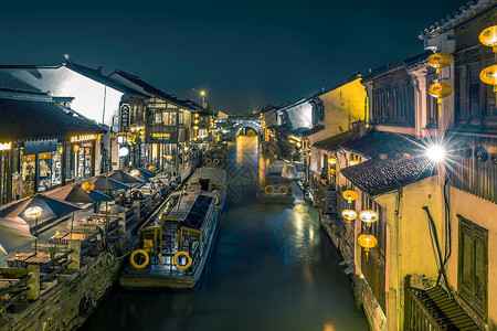 苏州民居苏州山塘街夜景背景