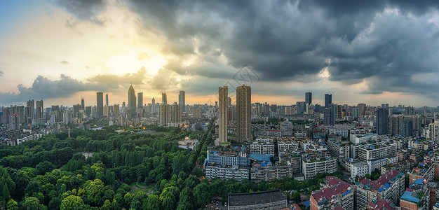 银行发展大会宣传展板武汉城市高楼夜景背景
