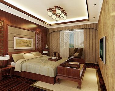 新中式卧室效果图背景图片