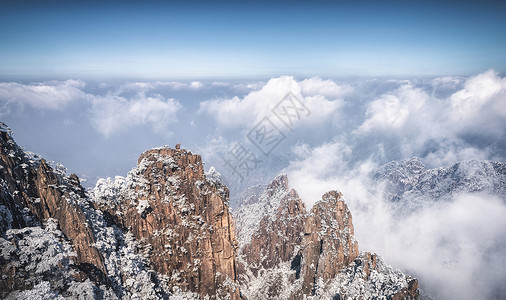 黄山雪松云海风光美景背景图片