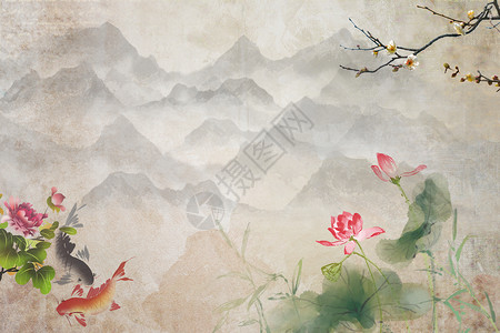 中国风莲藕图标水墨荷花古典图设计图片