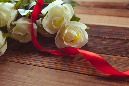 手绘日系风情侣玫瑰与丝带背景