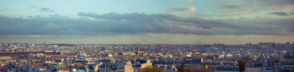 时尚旅游蒙马特高地鸟瞰巴黎城区全景背景
