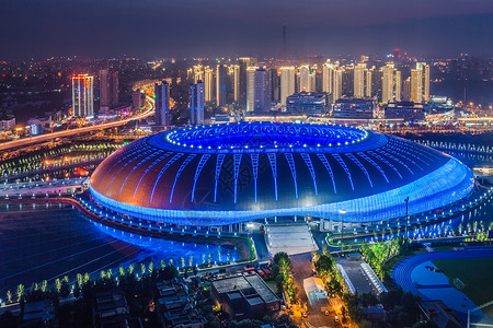 科幻飞船天津体育馆夜景背景