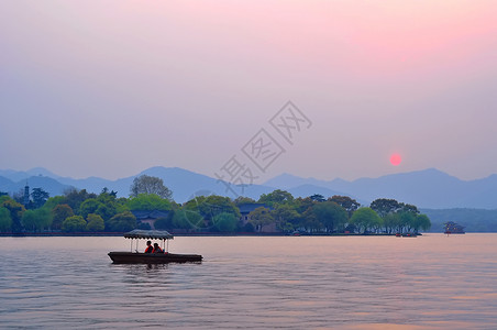 湖小船西湖背景