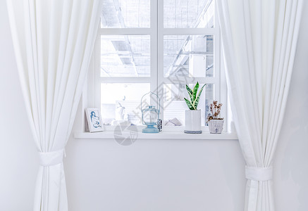 窗帘墙白色居家窗户窗帘背景