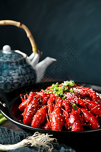 红色中式花纹中式美味小龙虾背景