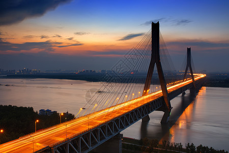 车灯夜景武汉天兴洲大桥背景