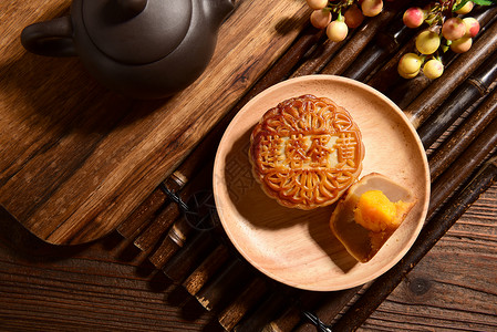 秋风季节食物莲蓉蛋黄月饼茶点背景