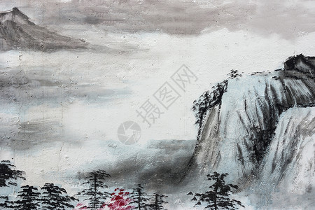 瀑布山水画中国传统水墨国画艺术背景