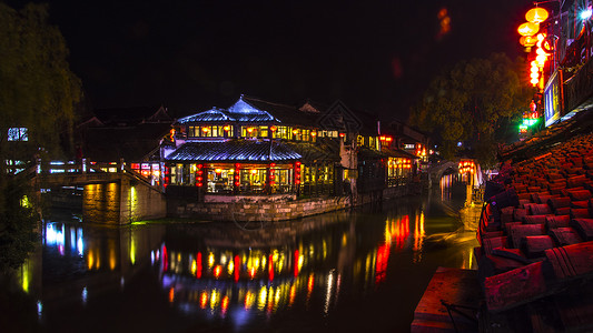 江南水乡西塘夜景图片