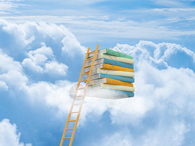 通往云端中的书籍阶梯大门背景图片