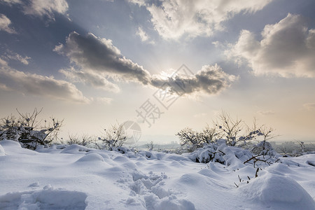 雪地上的阳光云彩图片