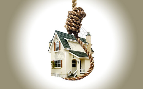 贷款利率捆绑的房子和挂在刽子手的绞索设计图片
