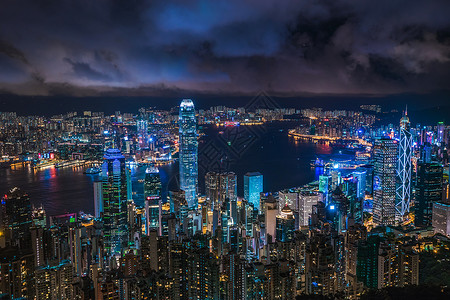 维多利亚港的夜景夜香港背景