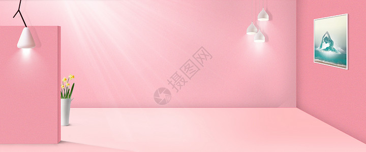 优雅室内室内场景空间感粉红背景海报合成素材设计图片