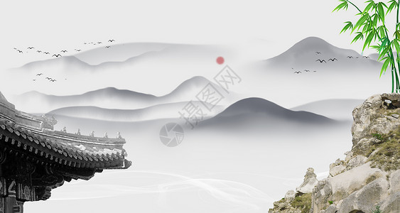 国画建筑中国风背景设计图片