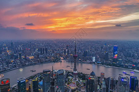 夜街景上海环球观光厅看出去的上海天际线背景