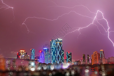 光谷中心城城市夜景闪电背景