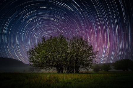 治安亭和大树草原星轨背景