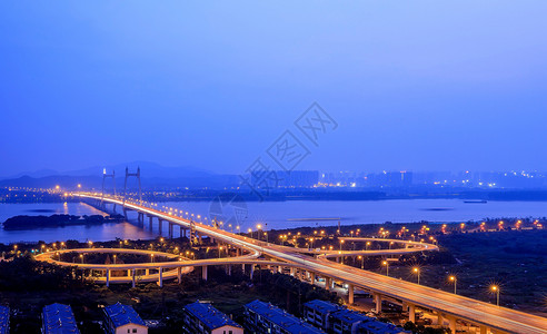 国内分布长沙三汊矶大桥夜色背景