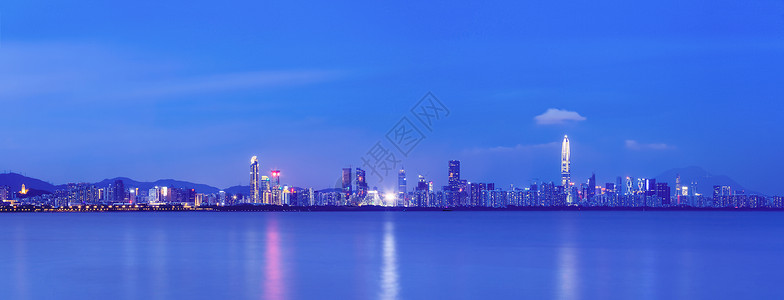 夜晚海水深圳福田区海岸线城市风光夜景背景