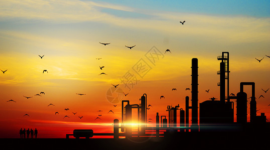 夕阳鸟工业背景设计图片