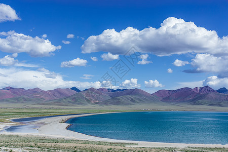 积雪山峰青藏高原纳木措圣湖自然风光美景背景