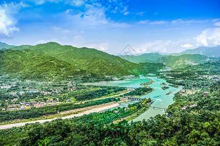 都江堰航拍秋天背景日出高清图片