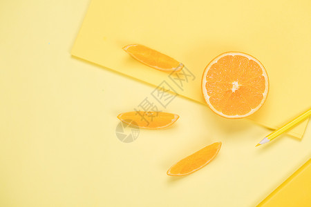 橙蓝色创意水果办公桌面背景