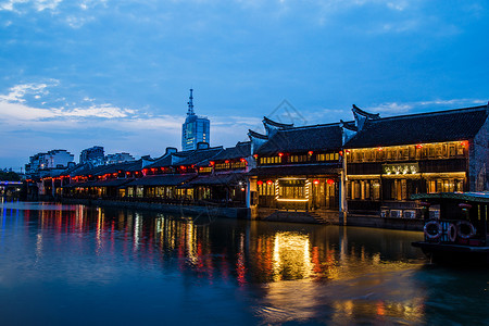 余杭南湖浙江嘉兴历史月河街夜景背景