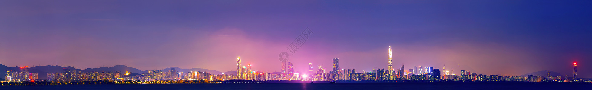 深圳夜城市地平线夜景风光背景