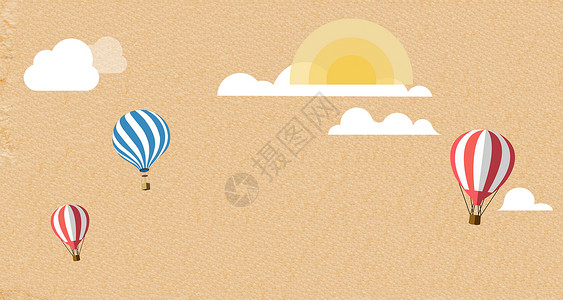 热气球剪纸纸片卡通背景素材设计图片