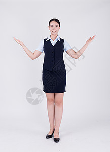 职业女性客服展示欢迎动作全身人像图片