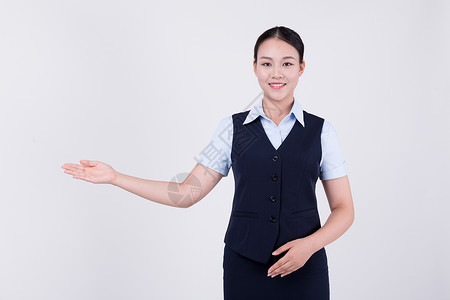 职业女性客服展示欢迎动作半身人像背景图片