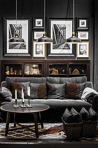 低调照片黑金风格客厅布置背景