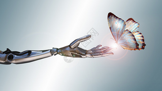 服务型机器人机械手臂与蝴蝶设计图片